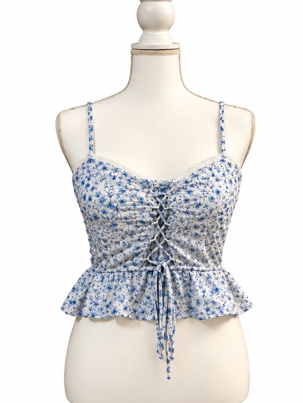 Floral Peplum Cami in Blue & White Like New